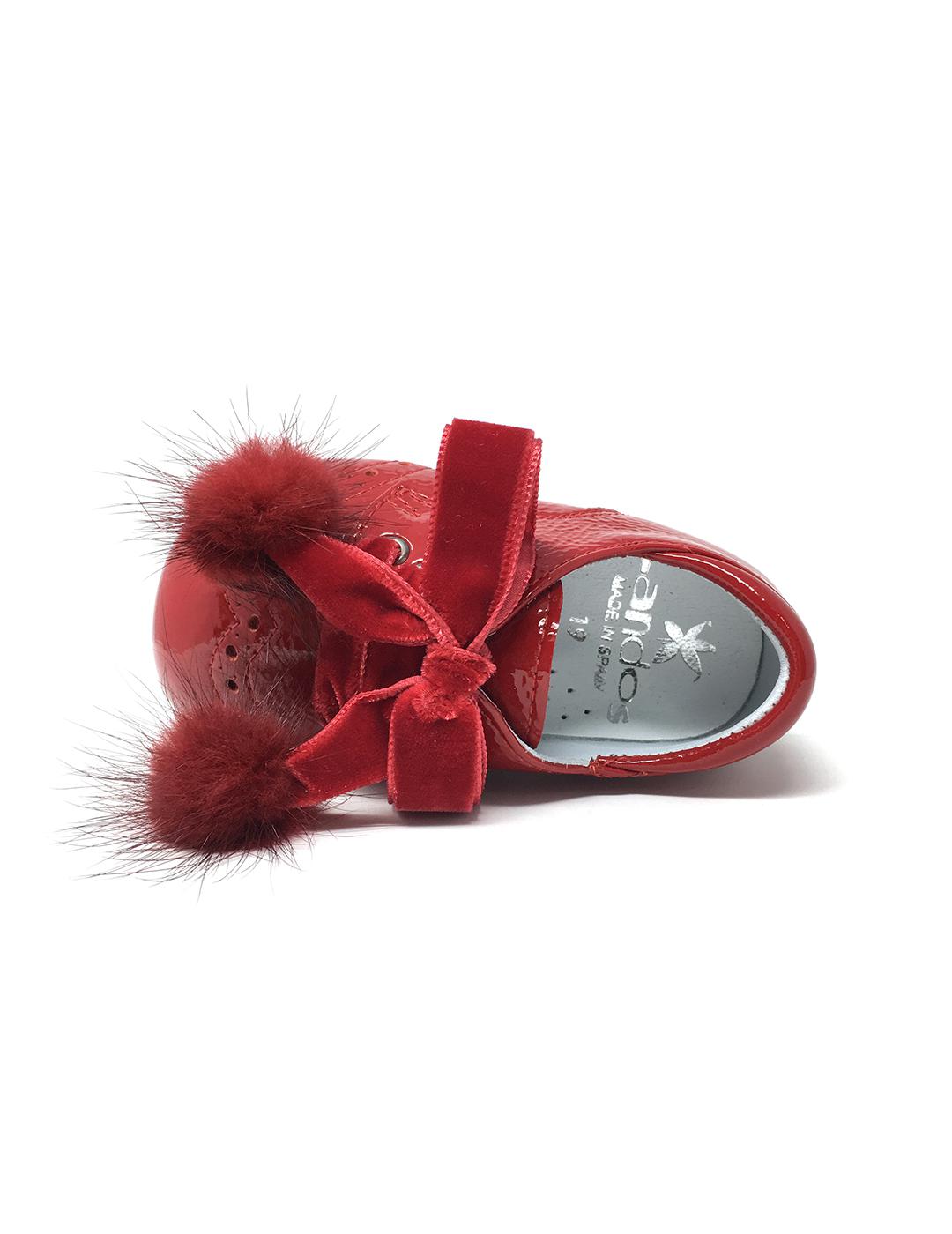 BLUCHER ROJO CHAROL ARRUGADO CON POMPÓN