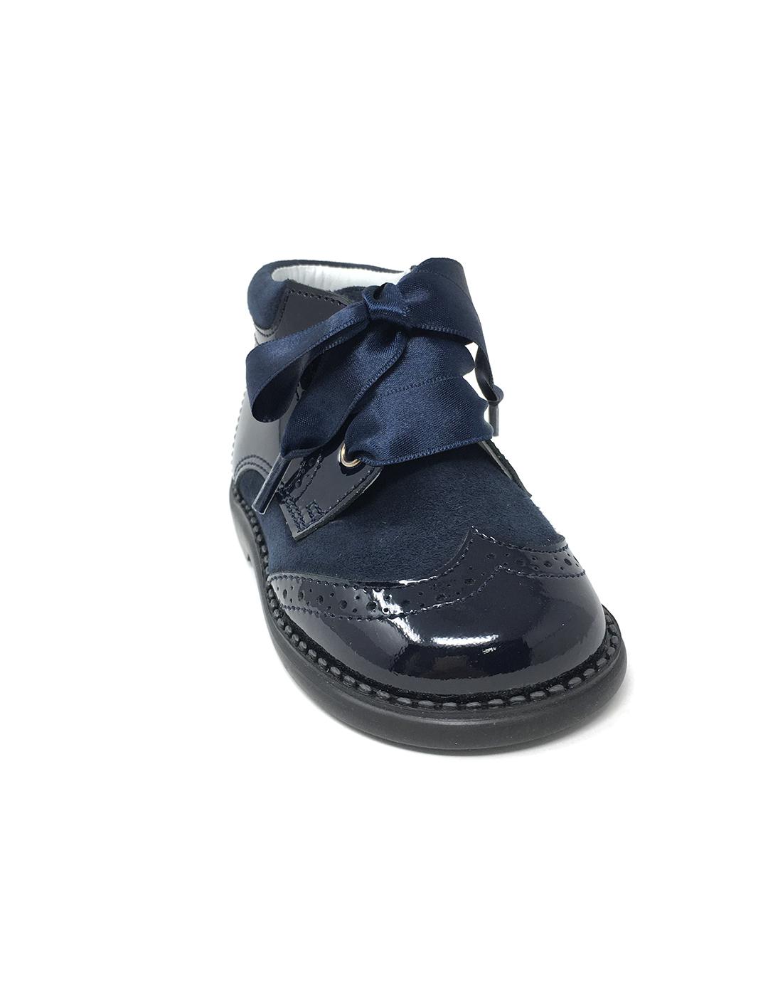 BOTÍN AZUL COMBINADO CHAROL Y ANTE