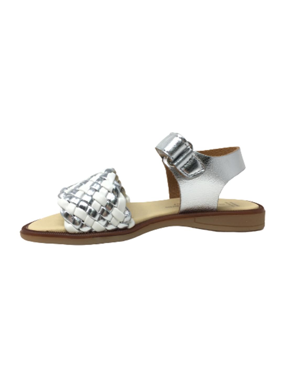 SANDALIA METALICO PLATA Y BLANCO