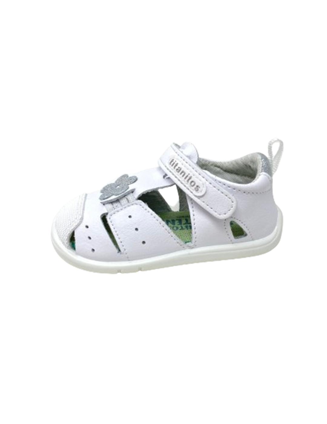 SANDALIA BLANCO DETALLE FLOR PLATA