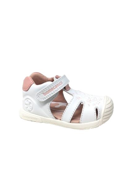SANDALIA BIOMECANICS BLANCA DETALLES ROSA