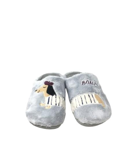 ZAPATILLA DE CASA GRIS PERLA PERRITO
